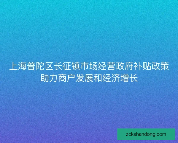 上海普陀区长征镇市场经营政府补贴政策助力商户发展和经济增长